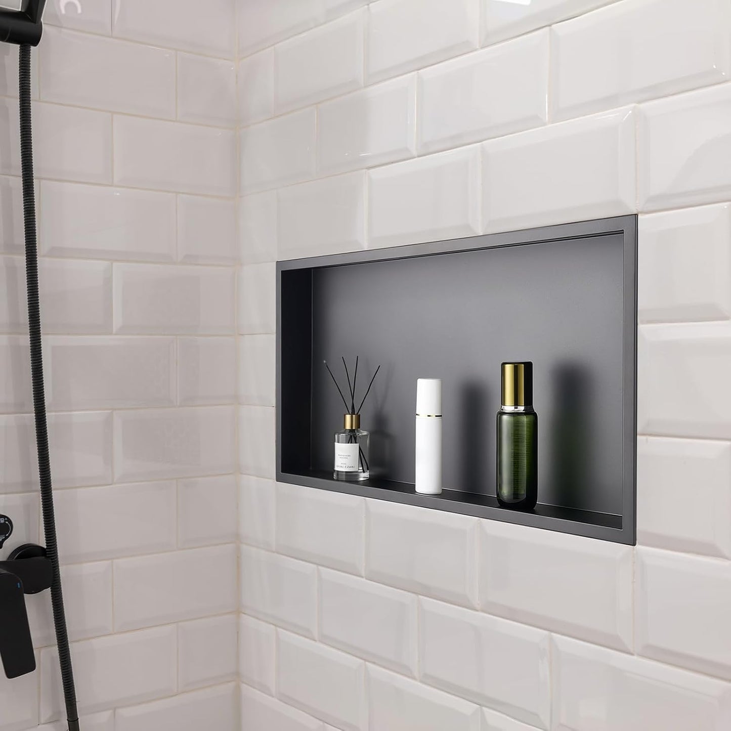 VEVOR Shower Niche, 13 x 25 x 4 inch Recessed Wall Niche, Heavy-duty Stainless Steel Modern Soap & Shampoo Storage Organizer, Sealed Waterproof, Durable & Easy to Install,Black for Bathroom