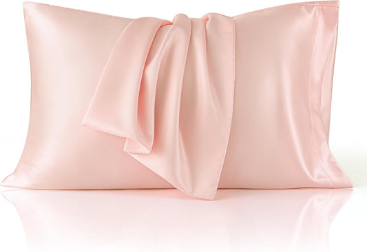 Bedsure Satin Pillowcase for Hair and Skin Queen - Peach Pink Silky Pillowcase 2 Pack with Envelope Closure, Similar to Silk Pillow Cases, Gifts for Women Men, 20x30 Inches, 2pcs