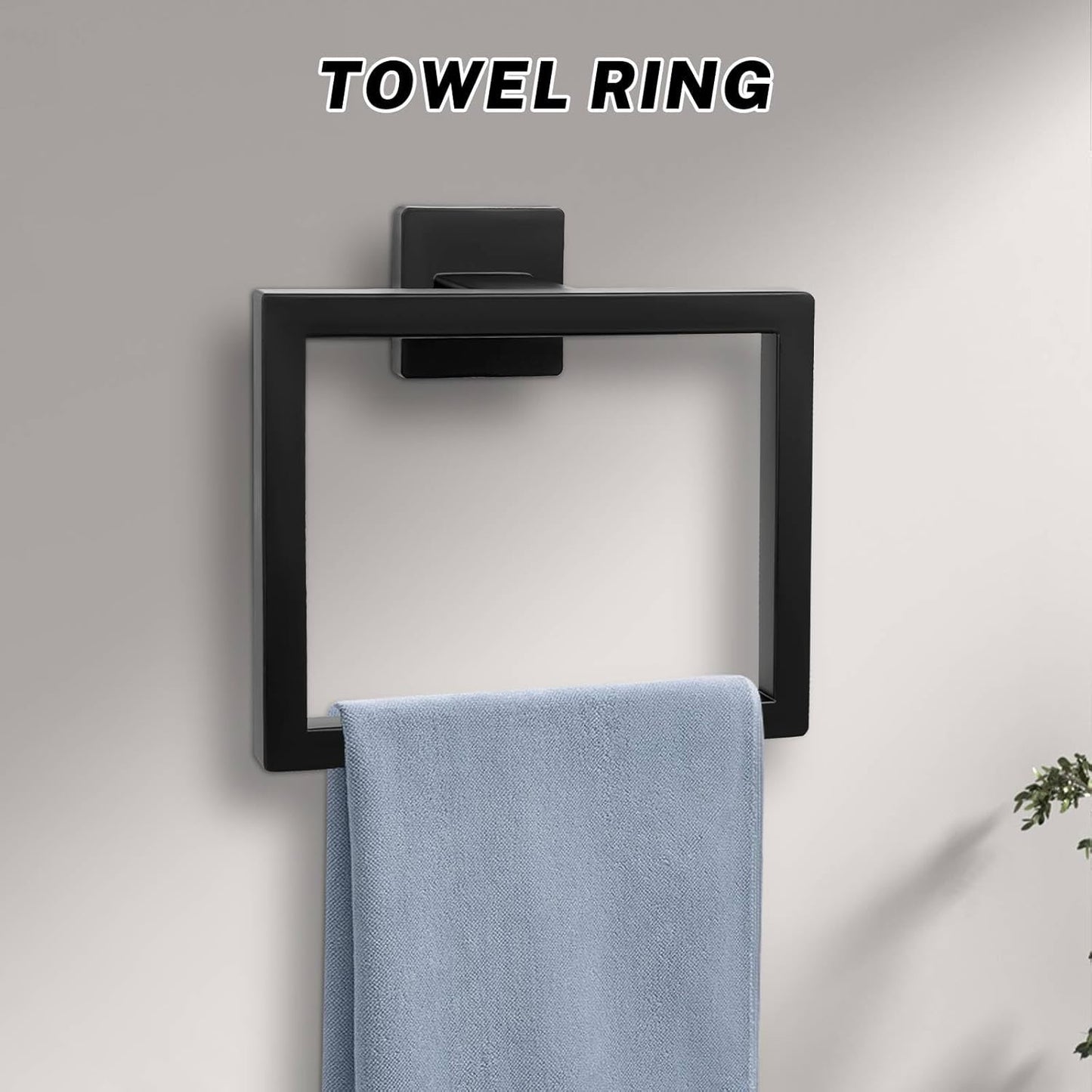 Matte Black Towel Bar Set 10-Pieces Bathroom Hardware Set,23.6 Inch Towel Bar Stainless Steel Wall-Mounted
