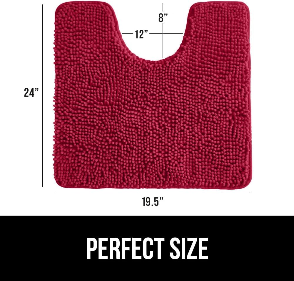 GORILLA GRIP Plush Absorbent Shaggy Chenille Bath Rug Mat for Oval Toilet Base with Rubber Backing, Machine Washable Rugs, Soft Microfiber Contour Mats for Toilets, Bathroom Decor, Red