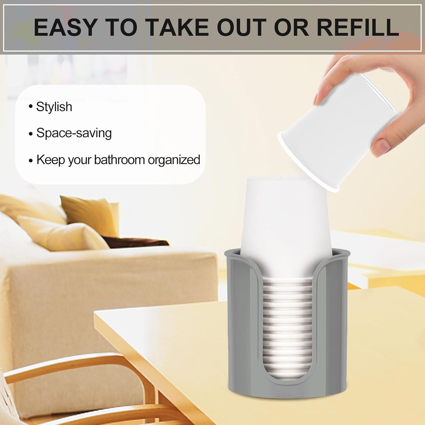 Cup Dispenser for Bathroom,Gray Bathroom Cup Holder,Small Paper Cup Dispenser Holder,Plastic Mouthwash Cup Dispenser for Bathroom Countertop (2 Pack)