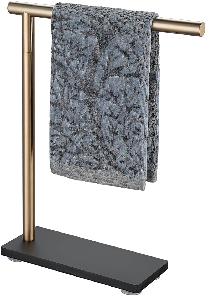 JQK Hand Towel Holder Stand Champagne Bronze, Modern Tree Rack Free Standing for Countertop with 12 Inch Bar, 304 Stainless Steel Thicken 0.8mm, HTT170-CB