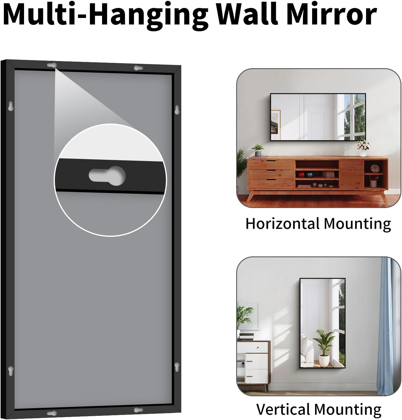 Koonmi Black Framed Bathroom Mirror - Shatterproof 24"x48" Tempered Glass, HD No Distortion, Horizontal/Vertical Mount, Modern Matte Aluminum Alloy Frame