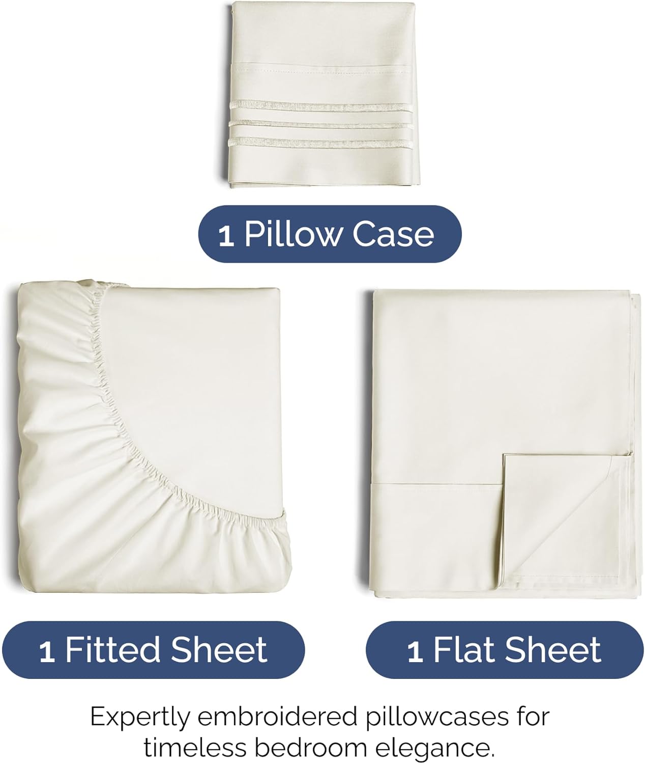 Twin Size 3 Piece Sheet Set - Extra Soft, Breathable And Cooling Sheets - Hotel Luxury Durable Bed Sheets for Women & Men - Deep Pockets, Easy-Fit & Wrinkle-Free Sheets - Ivory Oeko-Tex Bed Sheet Set