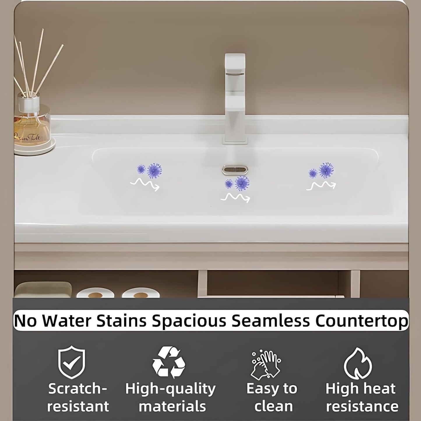 Cream Grey Sophisticated Bathroom Vanity - Bathroom Vanity with Smart Storage & Mirror Cabinet, Defogging, LED Light | Wall-Mounted Bathroom Storage Cabinet & Bathroom Vanity with Sink (Cream, 40IN)
