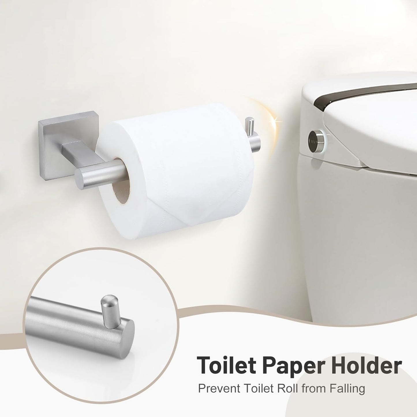 5 Pieces Bathroom Hardware Set, Brushed Nickel Towel Bar Set Includes 23.6” Towel Bar, Towel Ring Holder, Toilet Paper Holder and Two Towel Hooks, Bathroom Accessories Set SUS304 Wall Mounted