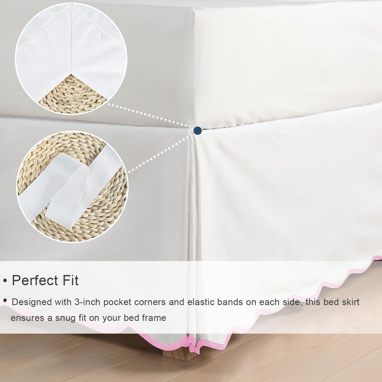 HIG Off-White Chic Queen Bed Skirt - Easy Fit Scallop Edge Pleated Bedskirts, 14 Inch Drop Anti-Slip Dust Ruffle, Thick Fabric for Enhanced Privacy, Pre-Washed for Long-Lasting Use(N60022)