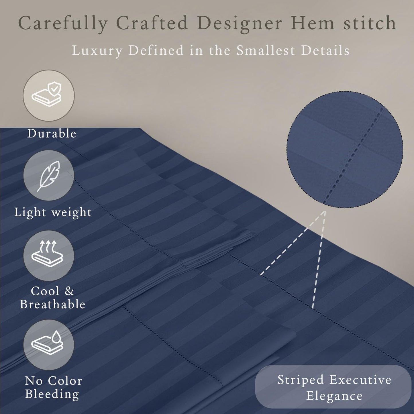 Threadmill 500 Thread Count Twin Size Damask Stripe, 3 Pc Luxury Cotton Bedding Set, Breathable Folkstone Blue Sheets with 15" Elasticized Deep Pocket, 1 Pillowcase & Free Tote Bag