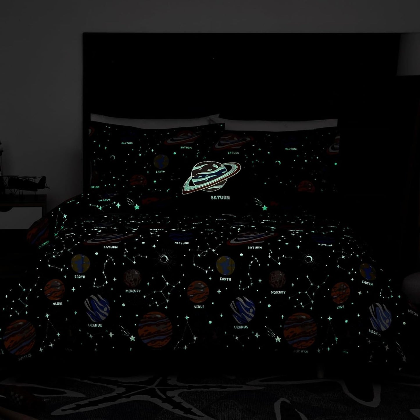 Glow in The Dark Kids Comforter Set Full Size for Boys Teen, Space Bedding Set 1 Comforter, 1 Decor Pillow, 2 Pillow Shams