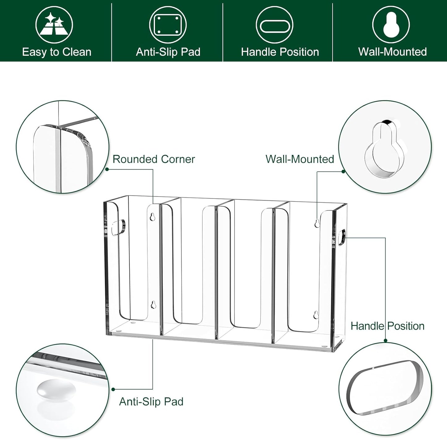 Disposable Coffee Cup Dispenser with Handles, Countertop or Wall Mount Hot/Cold Drink Cup and Lid Holder - Bathroom/Kitchen/Office Acrylic Cup Lid Storage Organizer (4 Compartments, Clear)