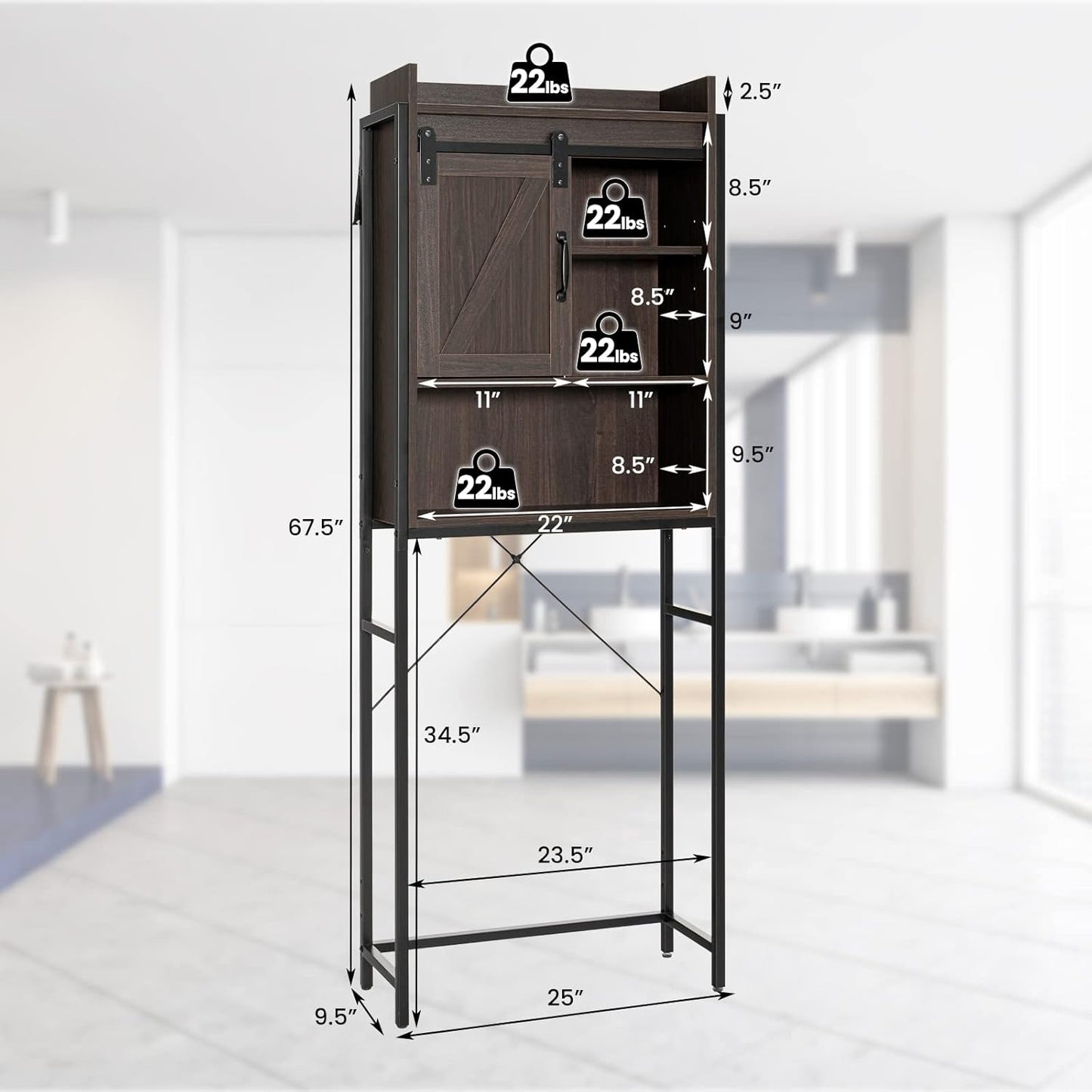 Giantex Over The Toilet Storage Cabinet - Freestanding Bathroom Organizer Rack with Adjustable Shelf, Sliding Barn Door, Paper Holder, Bathroom Space Saver, Above Toilet Storage Cabinet (Espresso)