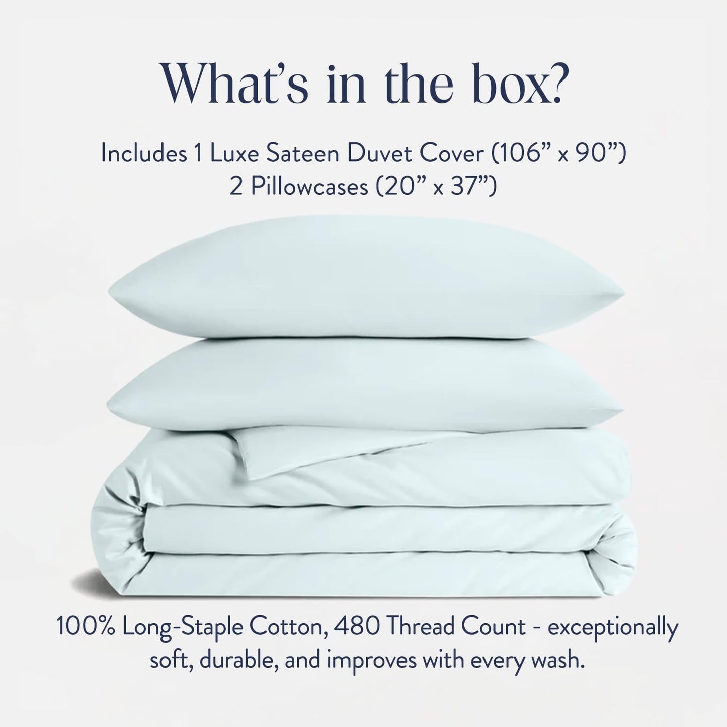 Brooklinen Luxury Sateen Duvet Cover Set - 100% Cotton, King/California King Size in Sky - Includes 1 Duvet Cover and 2 King Pillowcases - Best King/Cali King Duvet Covers