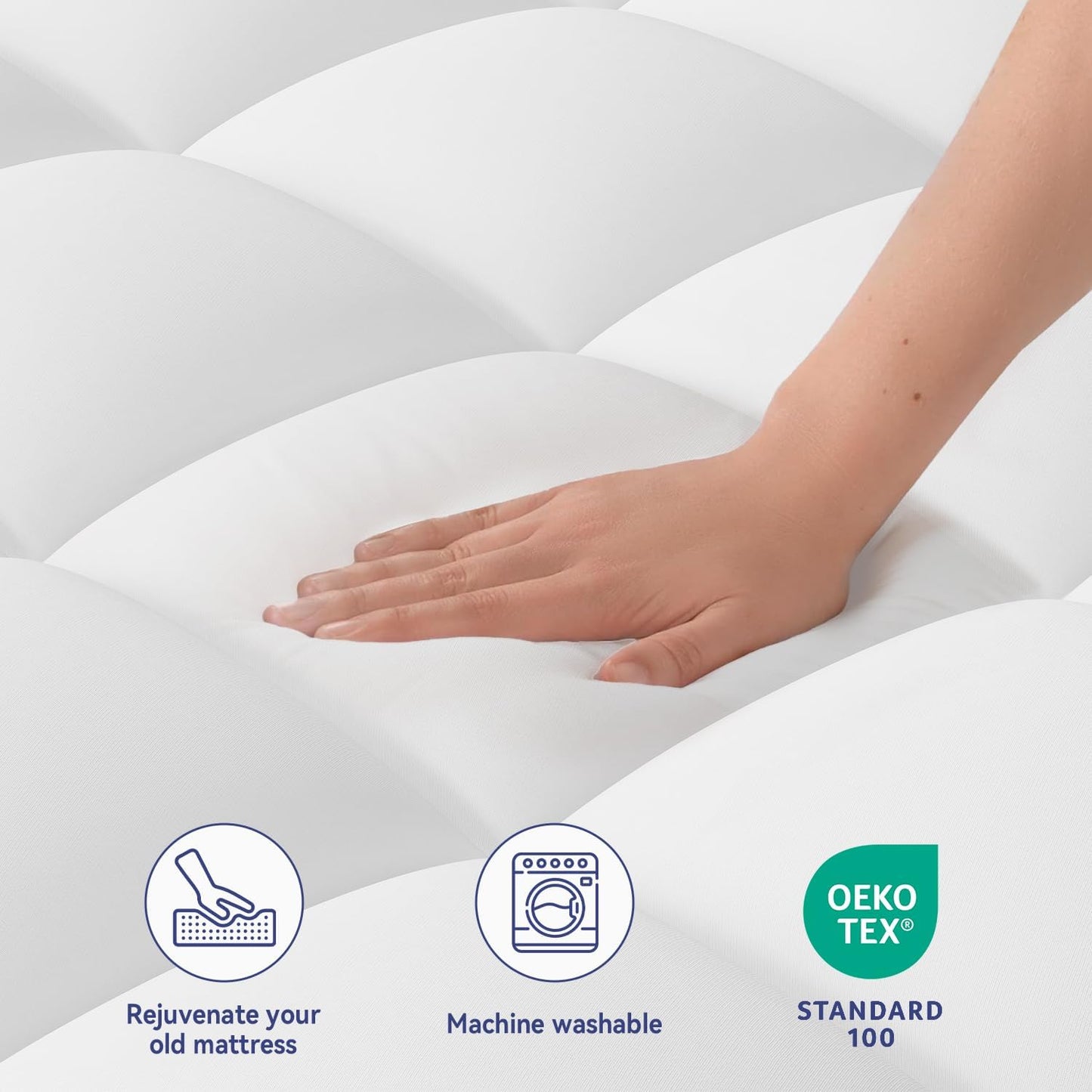 ELEMUSE Twin XL Mattress Topper for College Dorm, Thick Extra Long Twin Mattress Pad Cover for Back Pain, Plush Soft Pillowtop with Elastic Deep Pocket, Overfilled Down Alternative Filling