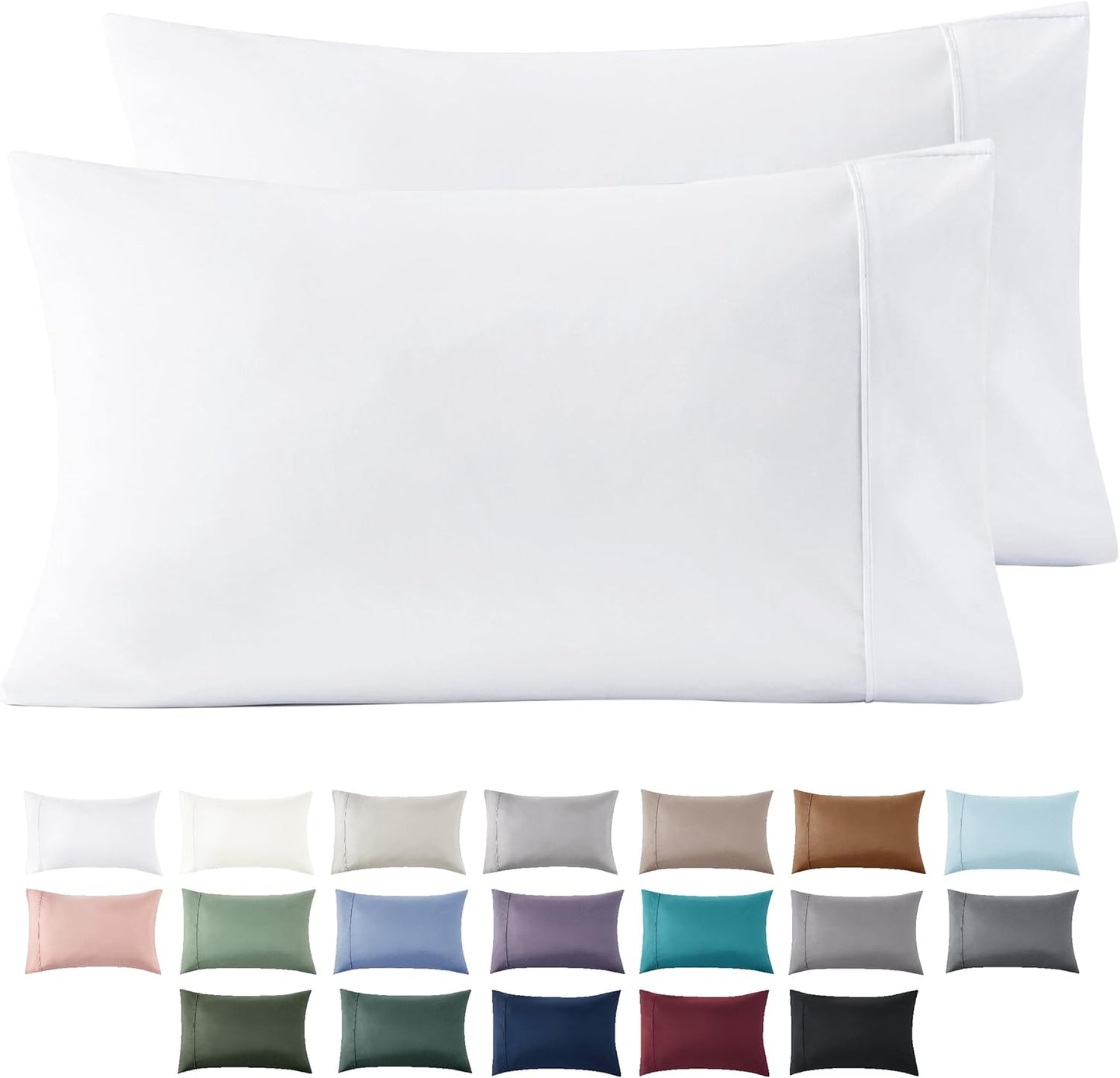 Bedsure Queen Pillow Cases Set of 2 - White Brushed Microfiber Pillowcase 2 Pack, Super Soft Pillowcase, Pillow Case Covers with Envelope Closure, Wrinkle, Fade and Stain Resistant, 20x30 Inches