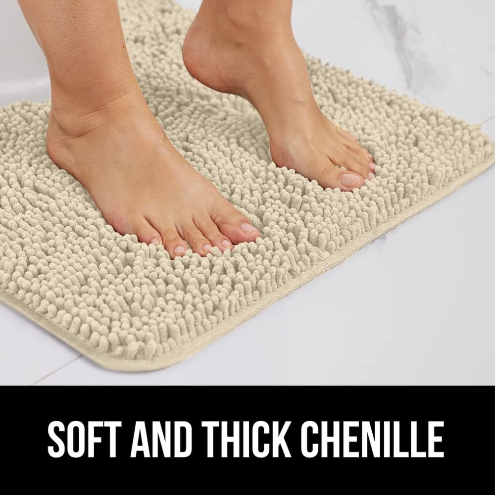 GORILLA GRIP Bath Rug Mat 60x24, Thick Soft Absorbent Chenille, Quick Dry Microfiber Mats, Rubber Backing Machine Washable Shower Floor Rugs, Bathmat Runner, Bathroom Home Decor Accessories, Sand