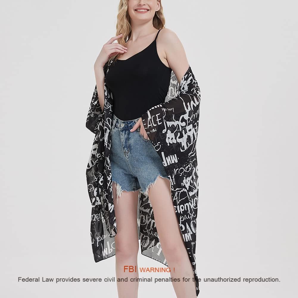Women's Bohemian Floral Chiffon Beach Cover up Swimsuit Kimono Summer Swimwear Cardigans