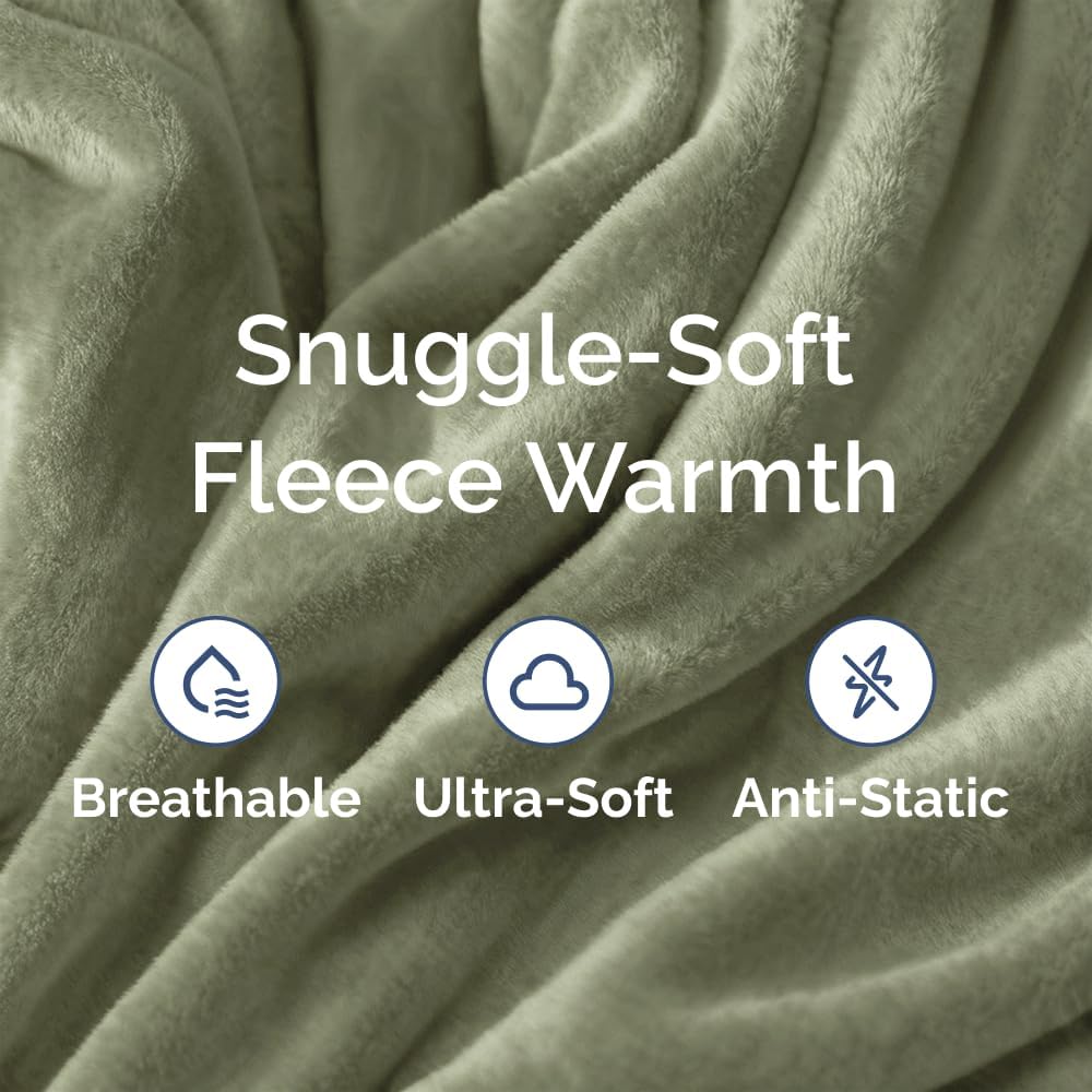 Ultra Soft Fleece Blanket Throw Size - Flannel Fleece Luxury Throw Blanket - Lightweight for Couch Bed Chair - Thick, Warm & Breathable - All Season Cozy Fuzzy, Anti-Static Microplush Bedding, Olive