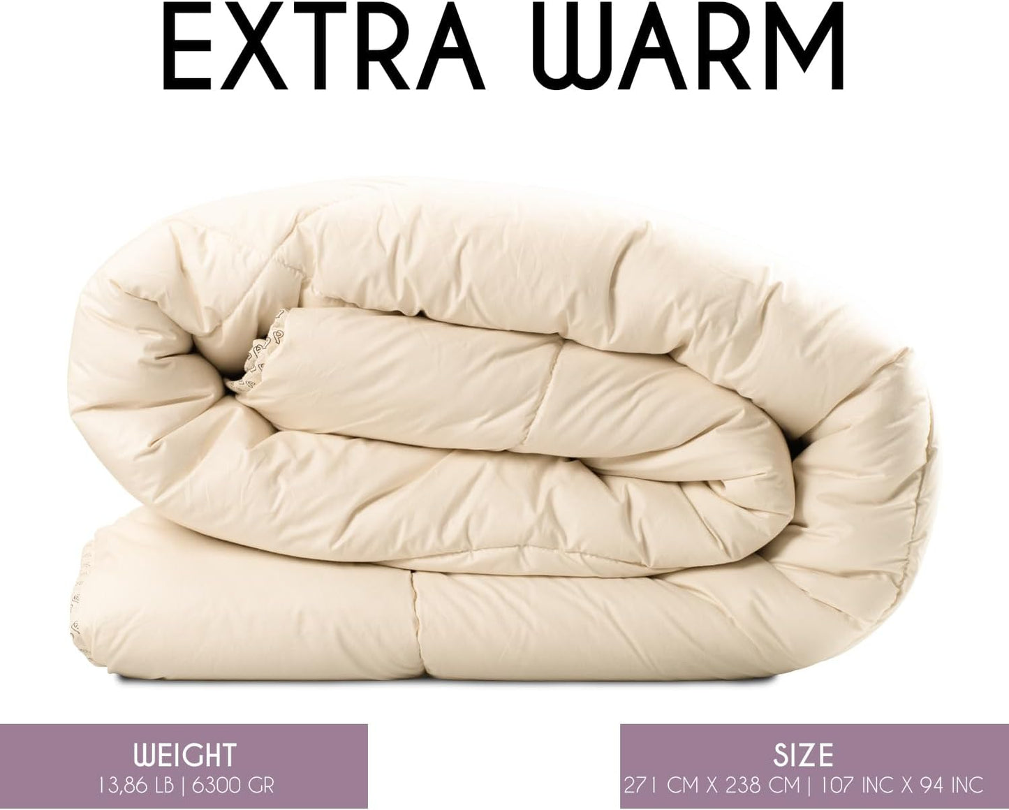 King Extra Warm 100% Fine Alpaca Duvet - Premium Cotton Cover, 6,66 lb Filling, Ideal for Winter, Breathable & Temperature-Regulating, 107 x 94 inches