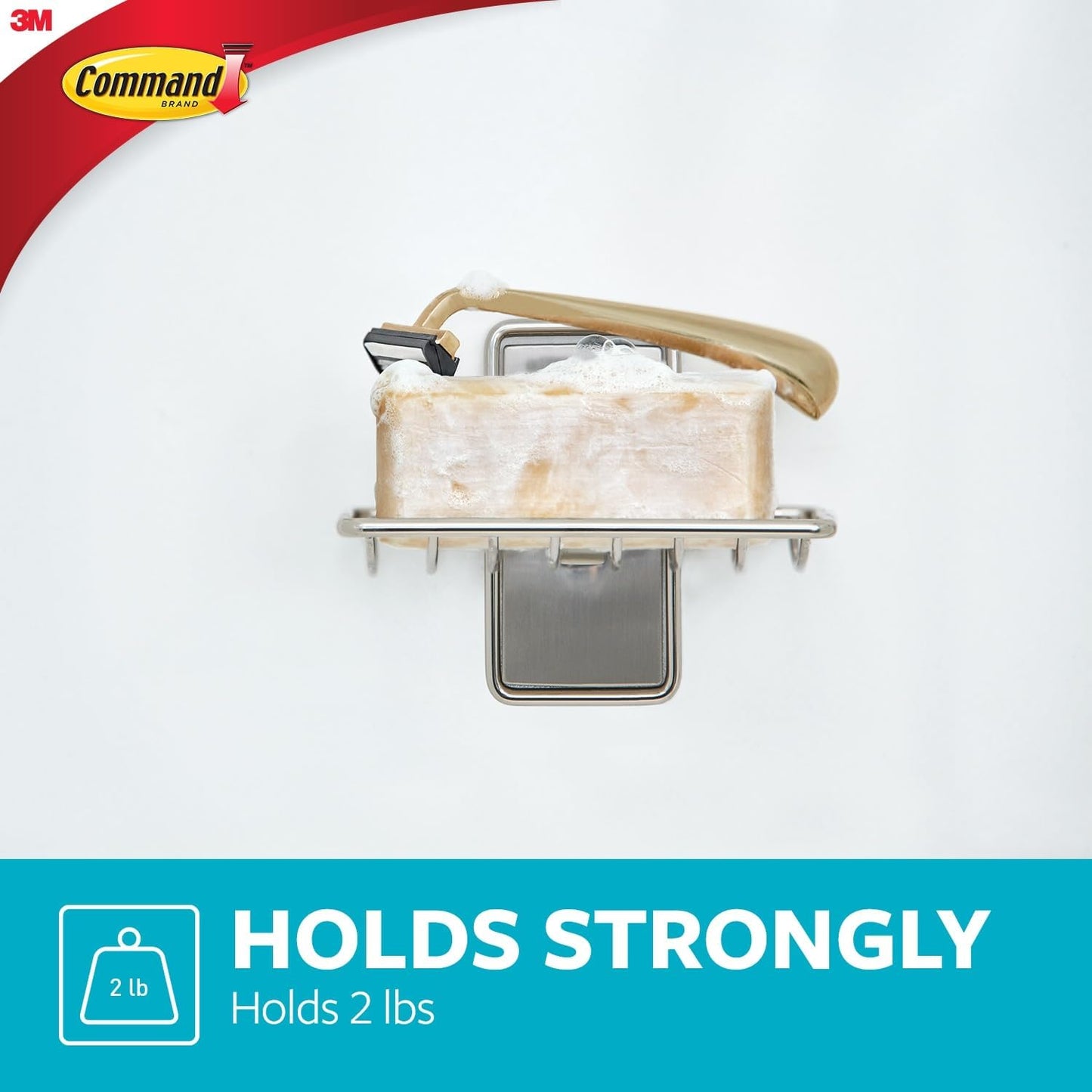 Command Soap Dish for Shower, Damage Free Hanging Bathroom, No Tools Bar Soap Holder, 1 Satin Nickel Soap Dish and 2 Water-Resistant Command Strips