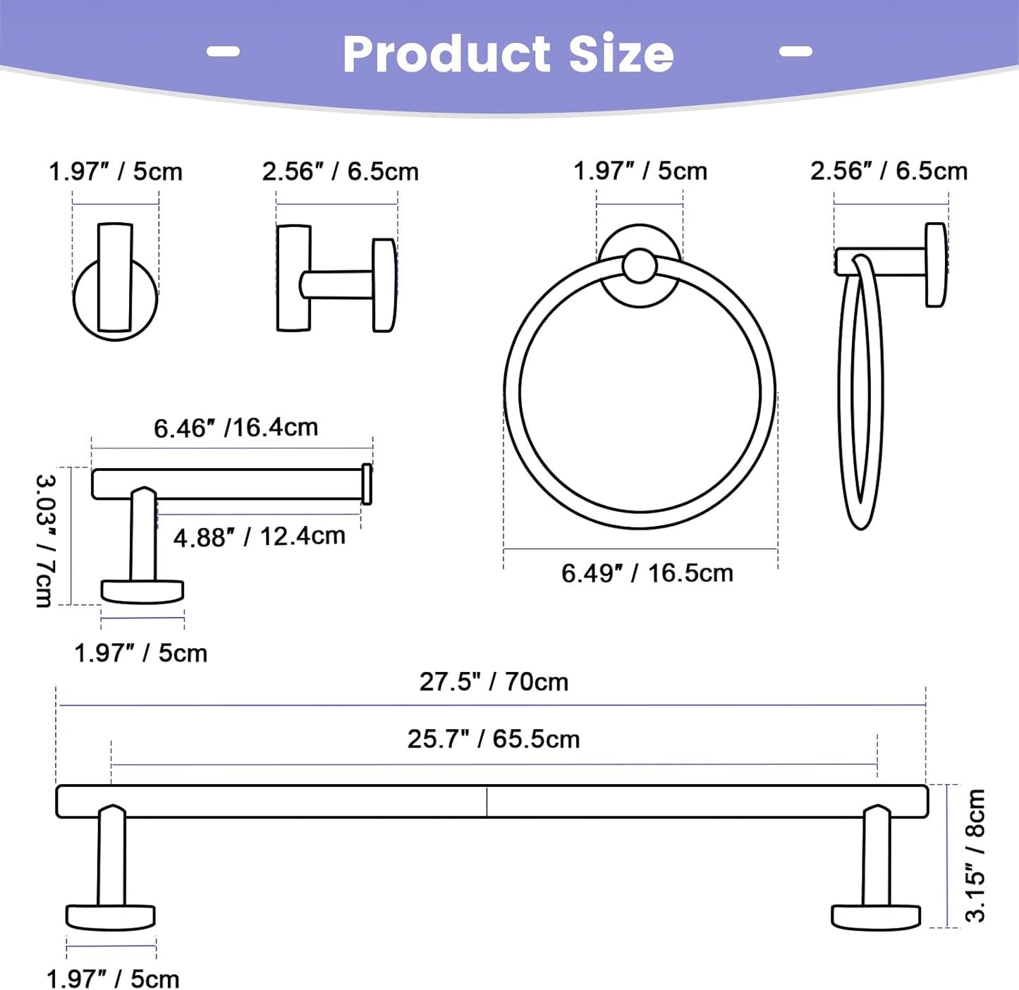 YACVCL 5 Pieces Bathroom Towel Holder, 27.5 Inch Black and Gold Bathroom Set SUS304 Stainless Steel, Towel Bar for Bathroom Wall Mounted, Bathroom Hardware Set, Towel Rods for Bathroom