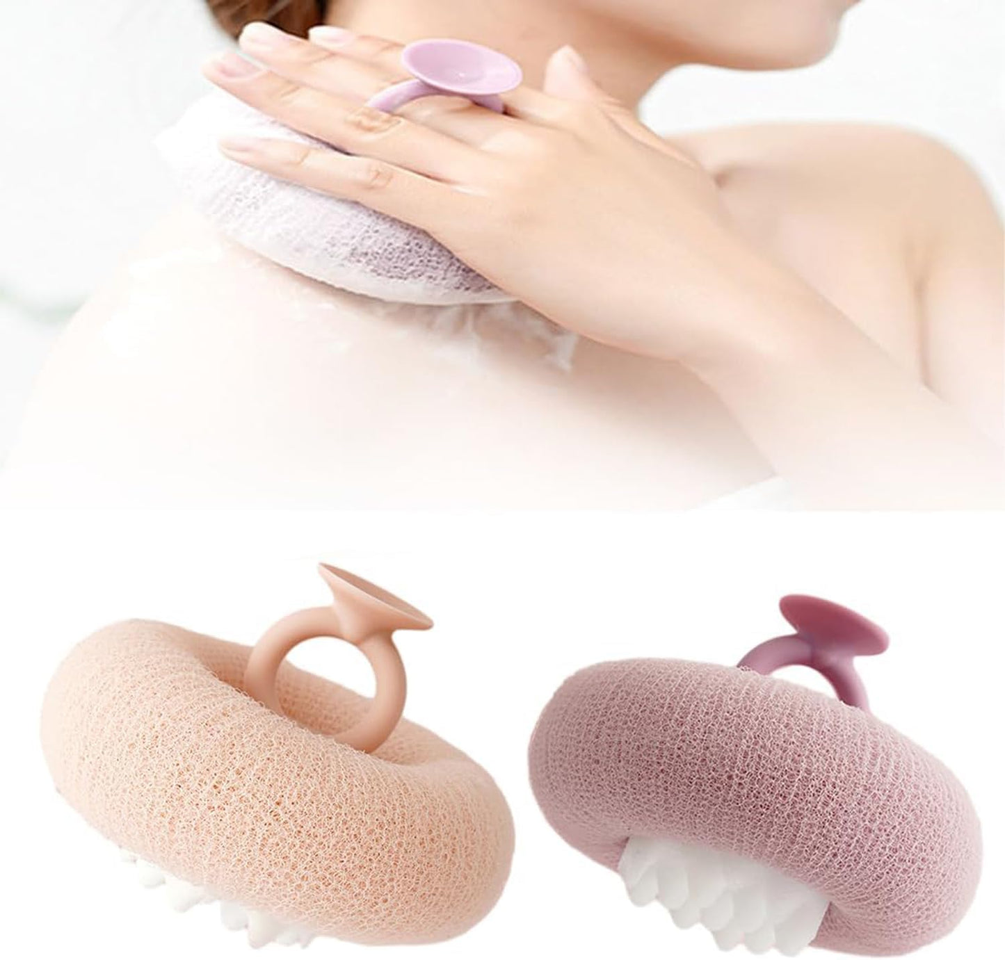 Super Soft Sunflower Suction Cup Bath Ball, ponge Mesh Pouf Shower Ball for Women, Men Shower,2024 Upgraded 2-in-1 Sunflower Bath Ball,Exfoliating Bath Sponge Cleaning Brush. (Apricot+Purple)