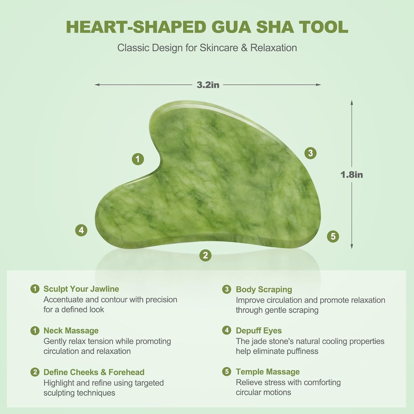 3 PCS Jade Stone Gua Sha Set Face Massager, Body Gua Sha Tool, Jade Gua Sha Facial Tools, Large Guasha Tool For Body, Face, Anti Cellulite, Lymphatic Drainage Massager, Muscle Scraper, Gifts for Women