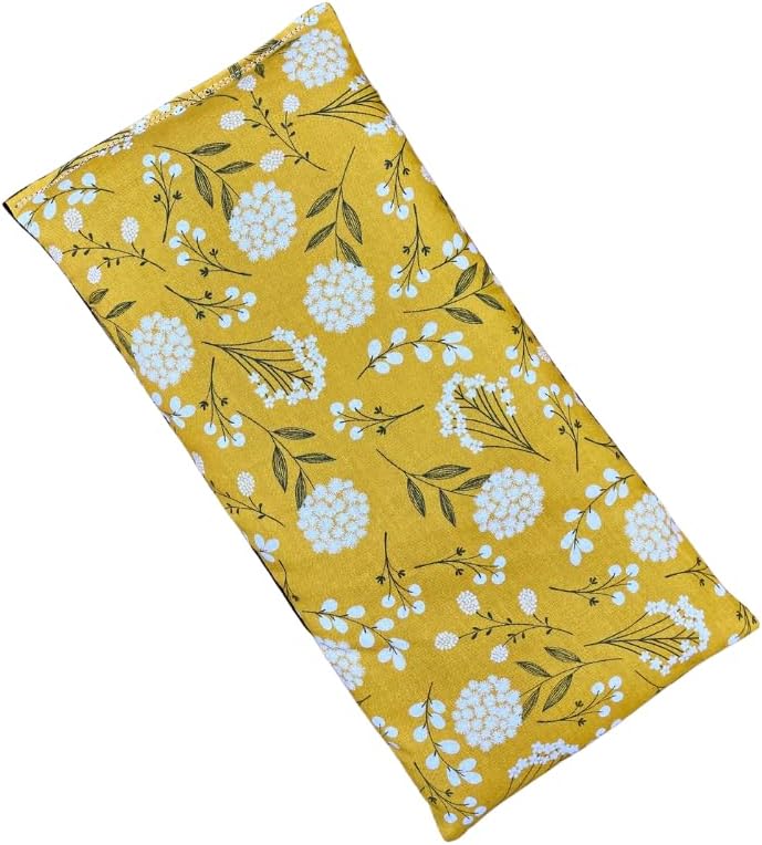 Large Microwave Heating Pad with Flax Seed, Scented or Unscented, Good for Back Pain or Cramps, Moist Heat Therapy or Ice Pack, Microwavable Bean Bag, 6" x 12" (Mustard Floral, Chamomile)