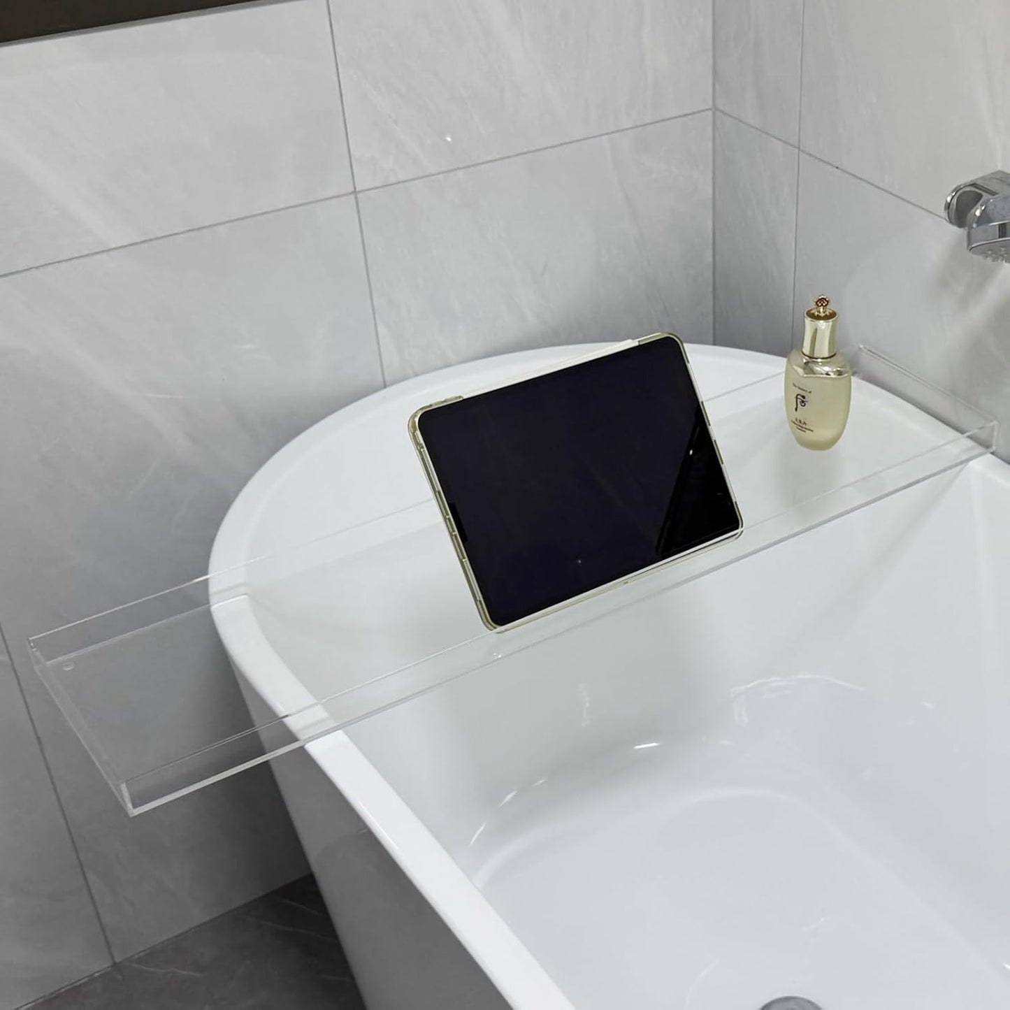 Acrylic Bathtub Tray, 32.28in Clear Bath Caddy, Bathroom Caddy Tray for Bathtub, Acrylic Bathtub Tub for Holds Soap, Towels, Paper Towels, Candles, Body wash, Shampoo, Plants