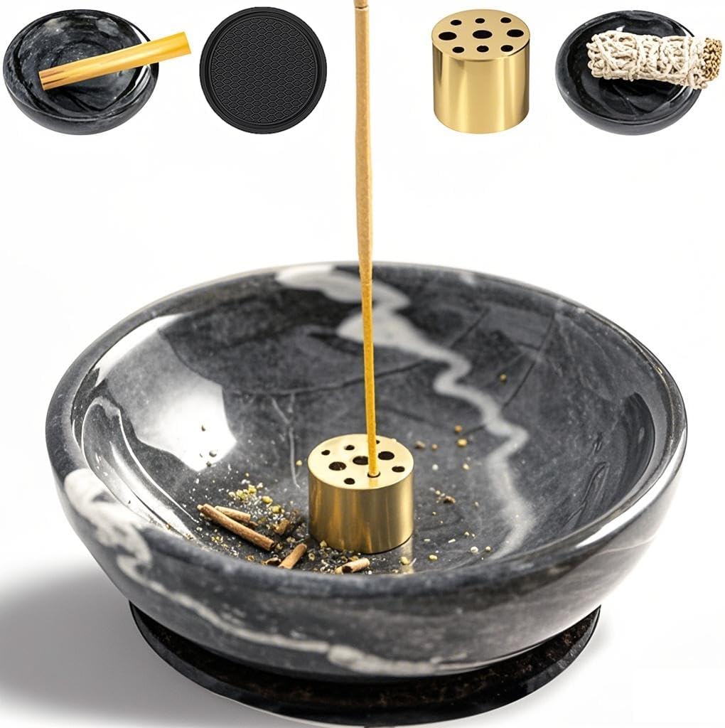 Incense Holder, Natural Marble Incense Holder for Sticks with 9 Holes, Handmade Incense Stick Burner Ideal for Smudging, Incense Burning, Decoration