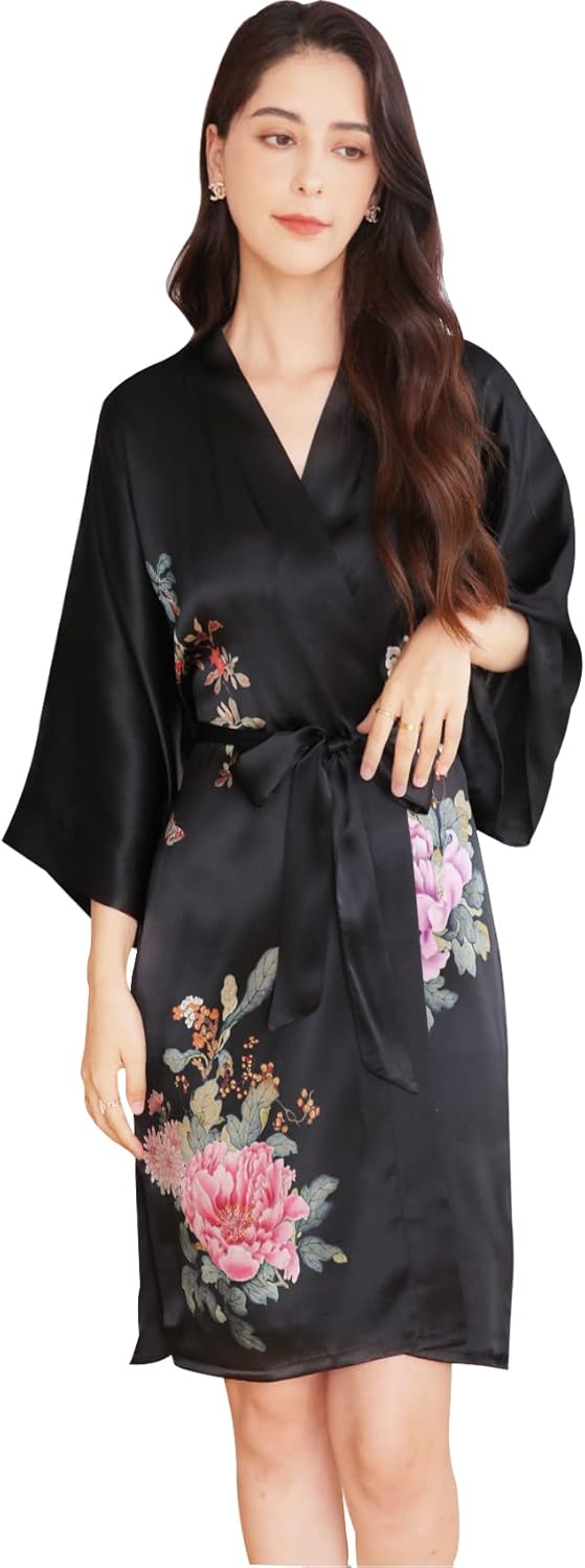 women's 100% silk kimono, short bathrobe pajamas, kimono pajamas