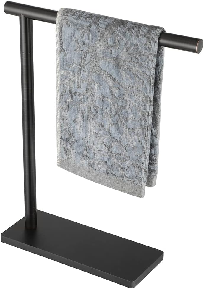 JQK Hand Towel Holder Stand Oil Rubbed Bronze, Modern Tree Rack Free Standing for Countertop with 12 Inch Bar, 304 Stainless Thicken 0.8mm Steel ORB, HTT170-ORB
