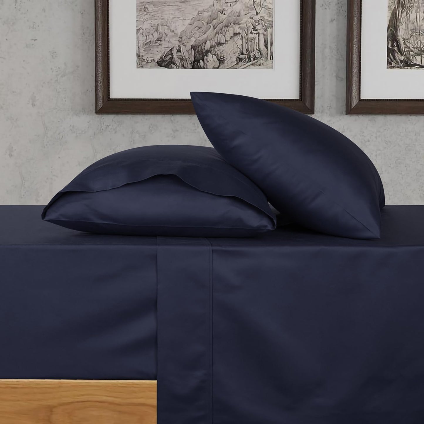 URBANHUT 700 Thread Count King Size Egyptian Cotton Sheets, 4Pc Sheet Set Soft Luxury Bed Sheets for King Size Bed, Sateen Weave Hotel Sheets, 16'' Elasticized Deep Pocket - Navy Blue