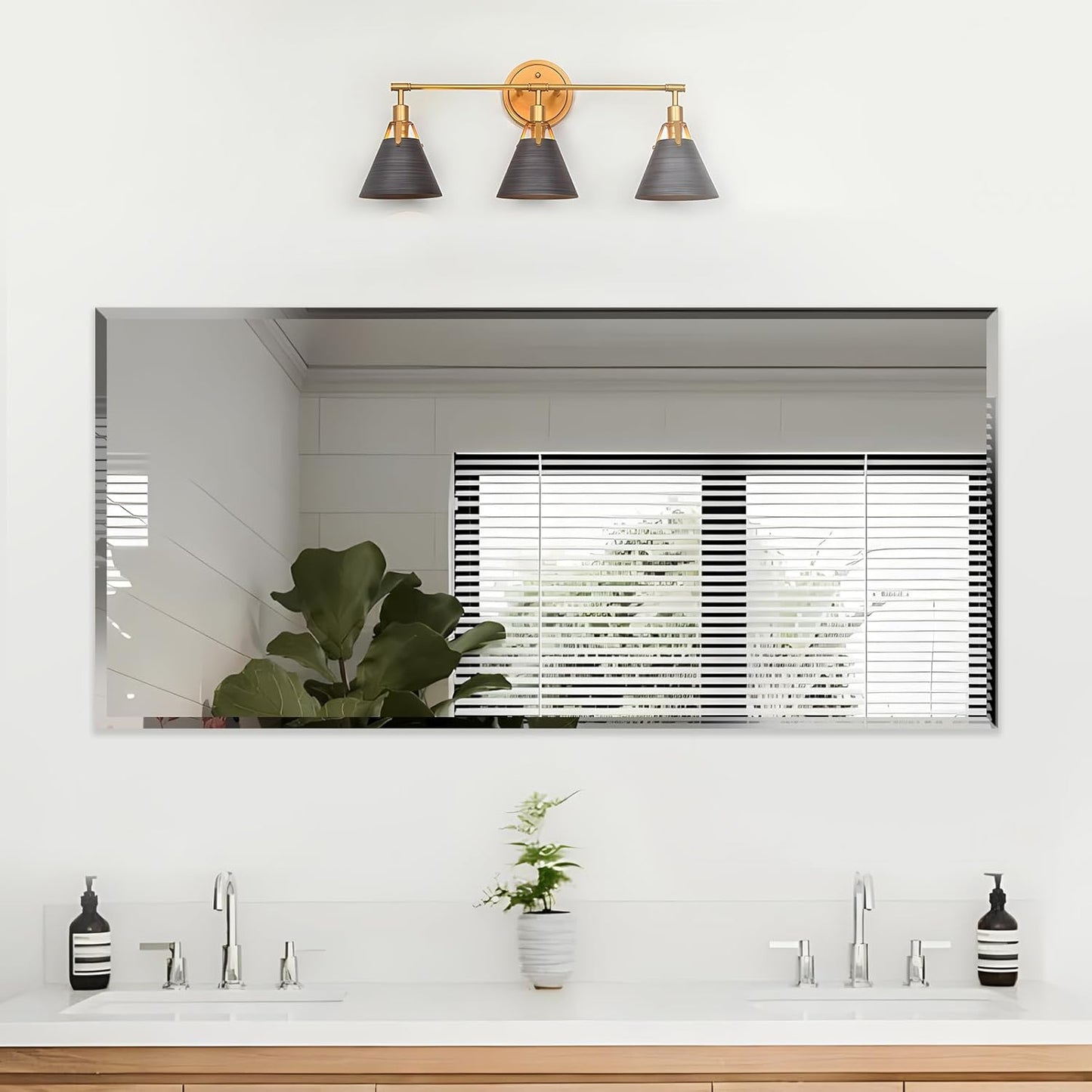 60x28 Inch Bathroom Mirror Frameless Beveled Edge Rectangle Wall Mirror Explosion Proof and Shatterproof Bathroom Vanity Mirror Wall Mounted Hang Firmly (Horizontal or Vertical)