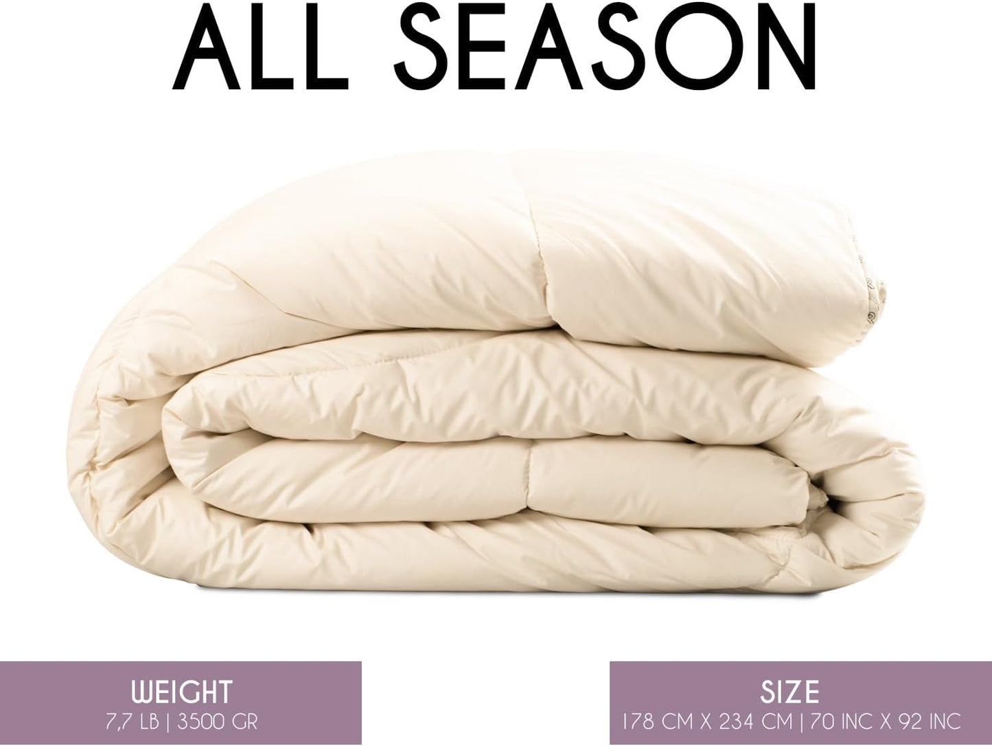 Twin All-Season Warm Fine Alpaca Duvet - Premium Cotton Cover, 4,66 lb Filling, Ideal for Year-Round Comfort, Lightweight & Temperature-Regulating, 70 x 92 inches