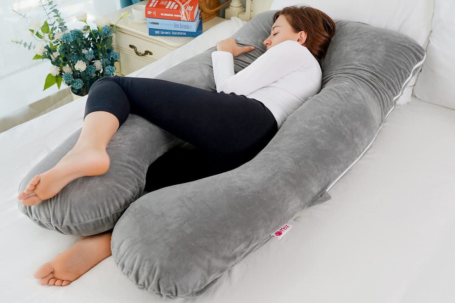 Meiz Pregnancy Pillow, U Shaped Full Body Pillow, Pregnancy Pillows for Sleeping, Maternity Pillow for Pregnant Women with Removable Velvet Cover (60 Inch, Gray)