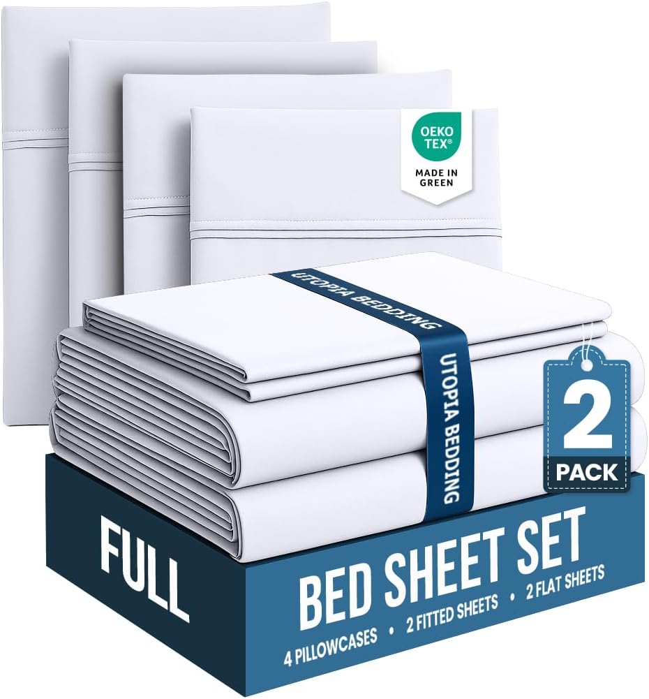 Utopia Bedding Full Bed Sheets Set - Pack of 2 Sheet Sets - Perfect for Spa, Hotel, & Guest Bedroom - Brushed Microfiber - Shrinkage and Fade Resistant - Easy Care (White)