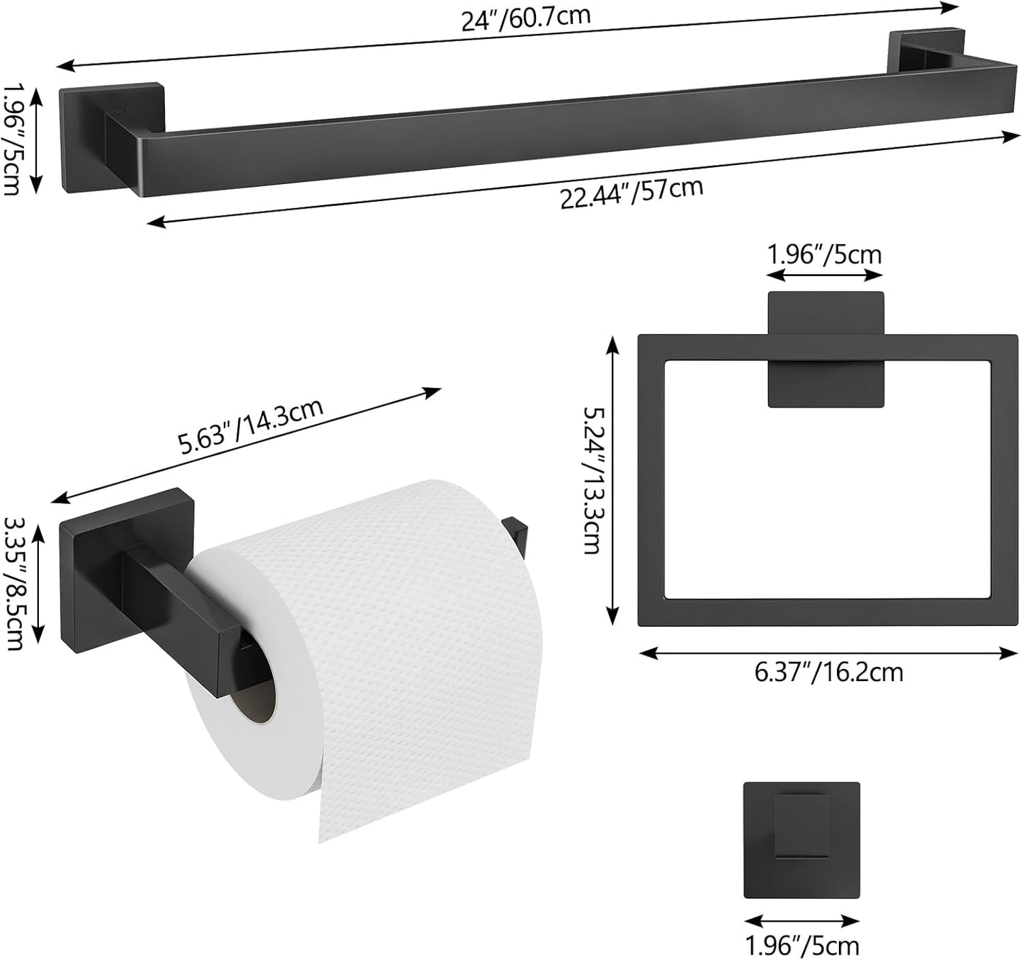 20-Piece Matte Black Bathroom Hardware Set, 24 Inch Bath Towel Bar Set, Stainless Steel Wall Mounted Towel Rack for Bathroom