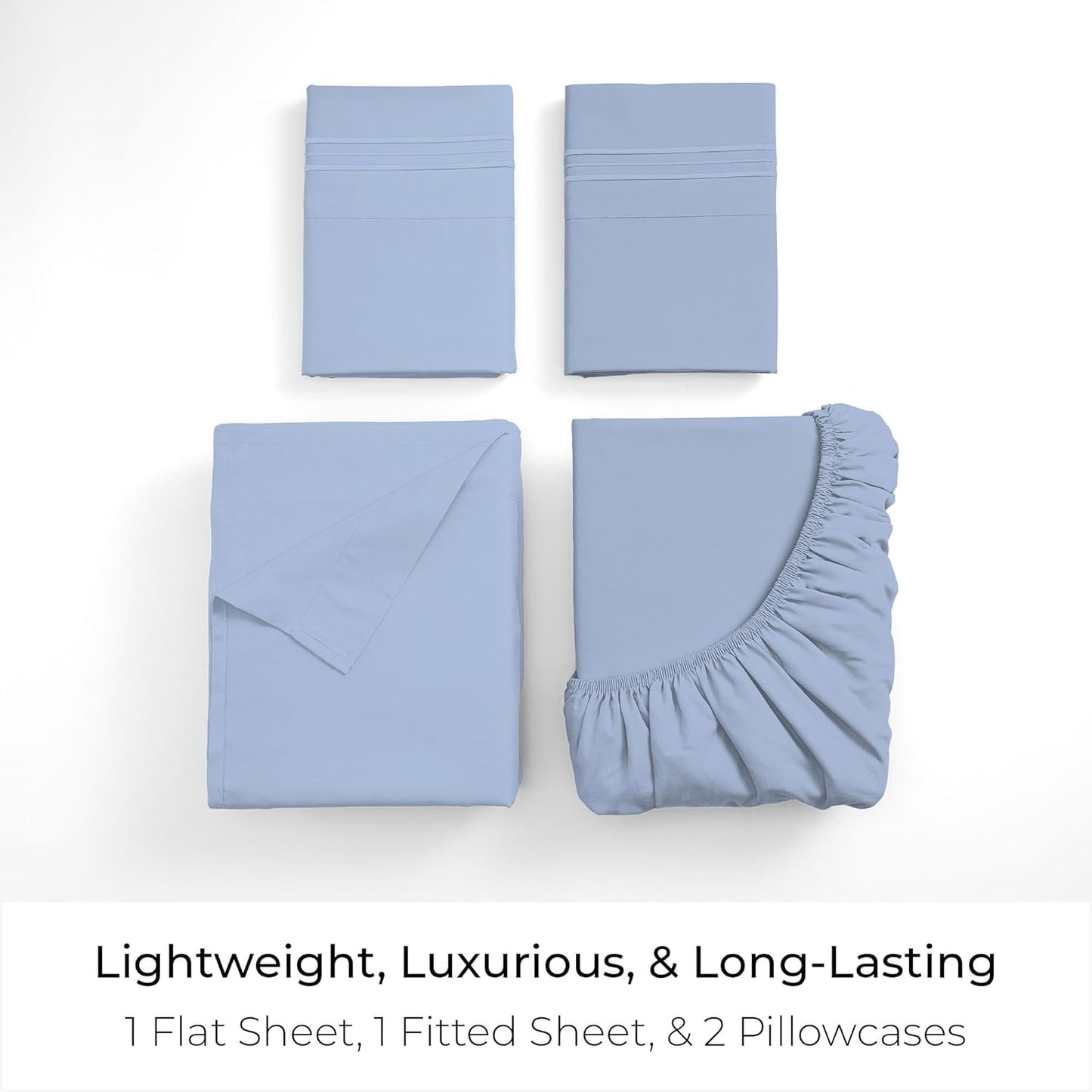 Mellanni King Sheets Set - 4 PC Iconic Collection Bedding - Hotel Luxury, Extra Soft, Cooling Bed Sheets - Wrinkle, Fade, Stain Resistant (King, Sky Blue)