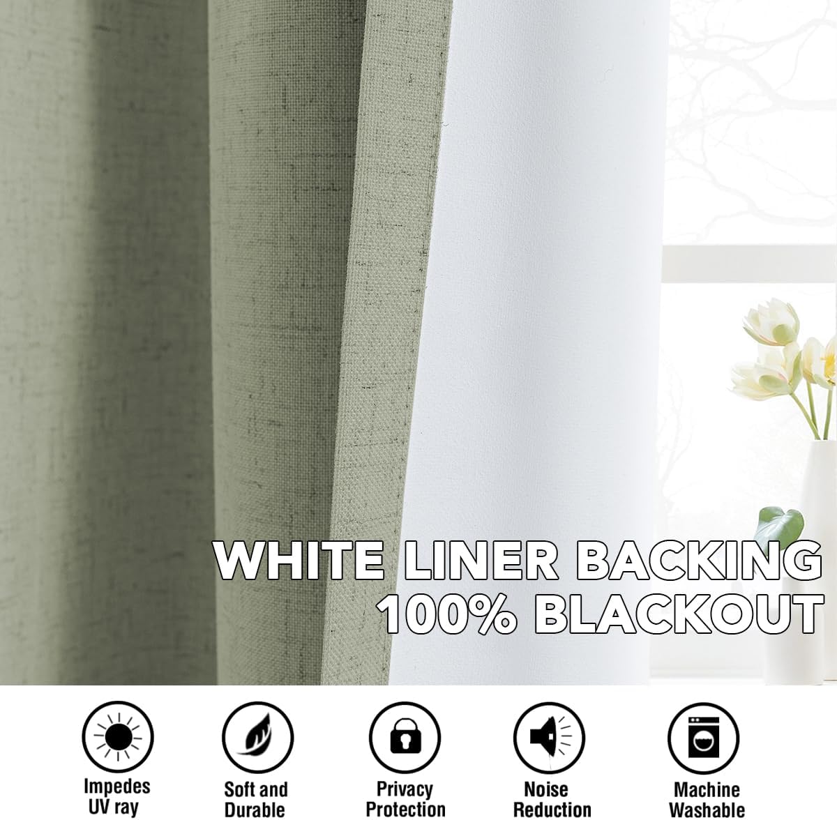 H.VERSAILTEX Linen Curtains 100% Blackout Curtains for Bedroom 108 inch Long Full Light Blocking Nature Linen Blended Window Curtains for Living Room Nickel Grommet (2 Panels, Heathered Tea)