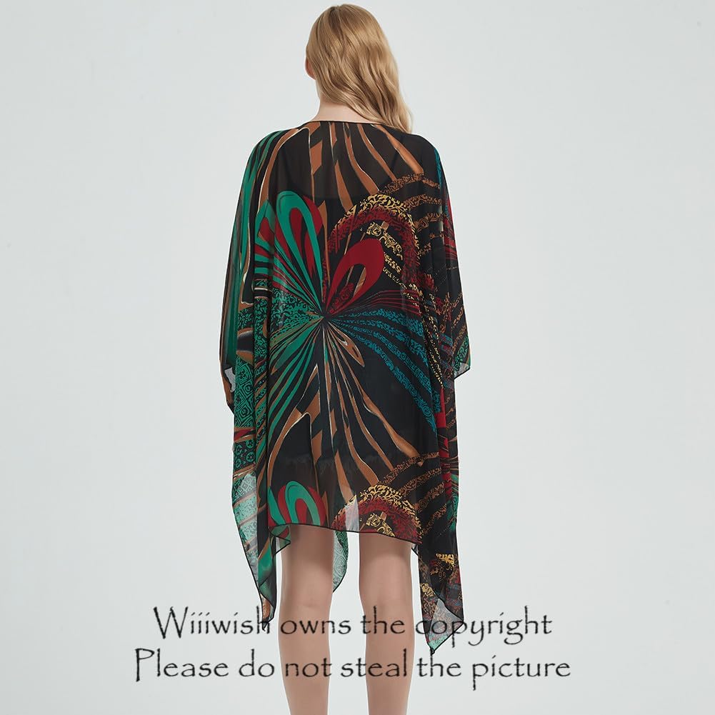 Women's Bohemian Floral Chiffon Beach Cover up Swimsuit Kimono Summer Swimwear Cardigans