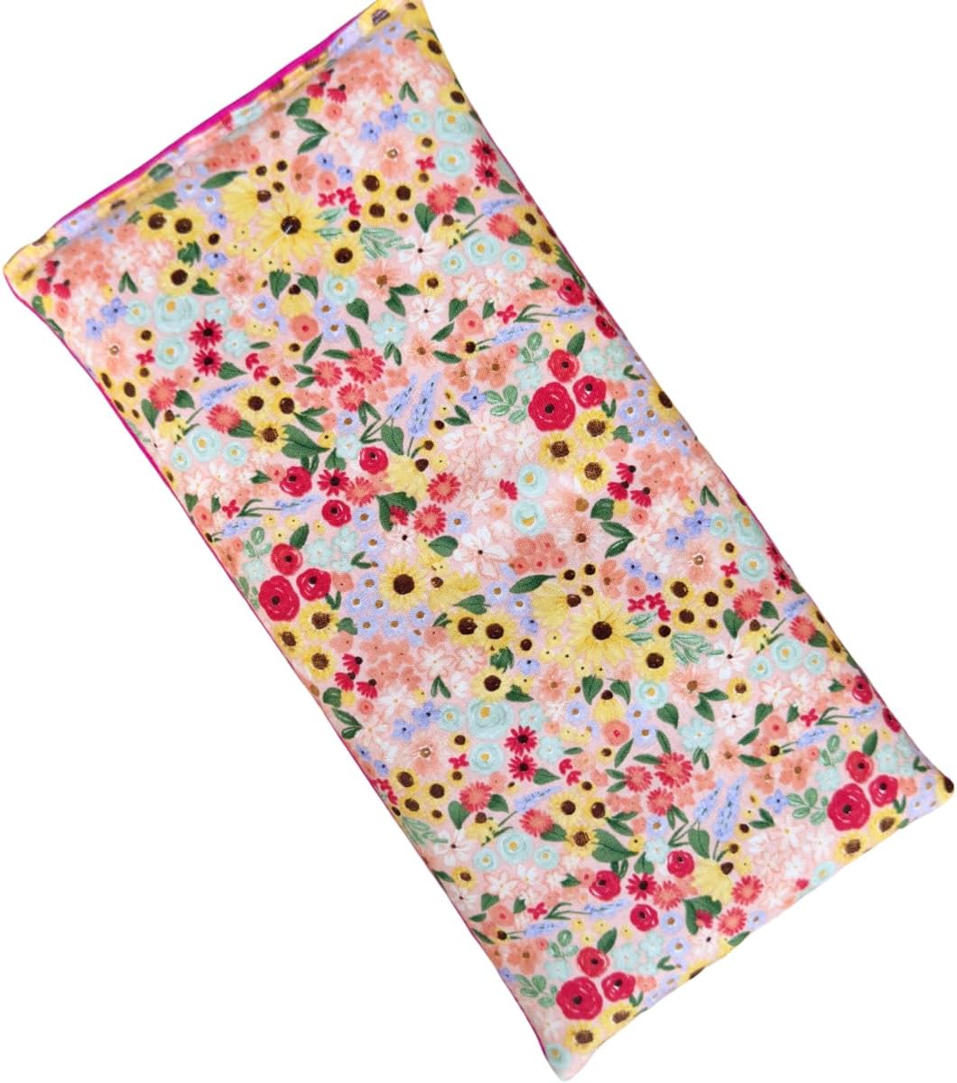Large Microwave Heating Pad with Flax Seed, Scented or Unscented, Good for Back Pain or Cramps, Moist Heat Therapy or Ice Pack, Microwavable Bean Bag, 6" x 12" (Pink Floral, Peppermint & Chamomile)