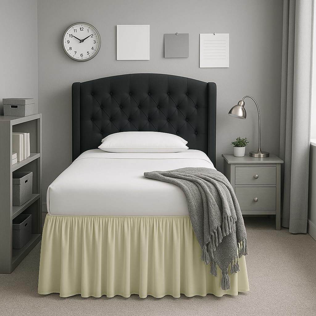 Cottingon Dorm Bed Skirt Twin XL 36" with Split Corners, 100% Microfiber Soft and Stylish, College Room Essential, Extra Long Dust Ruffle for Extended Beds, Ivory