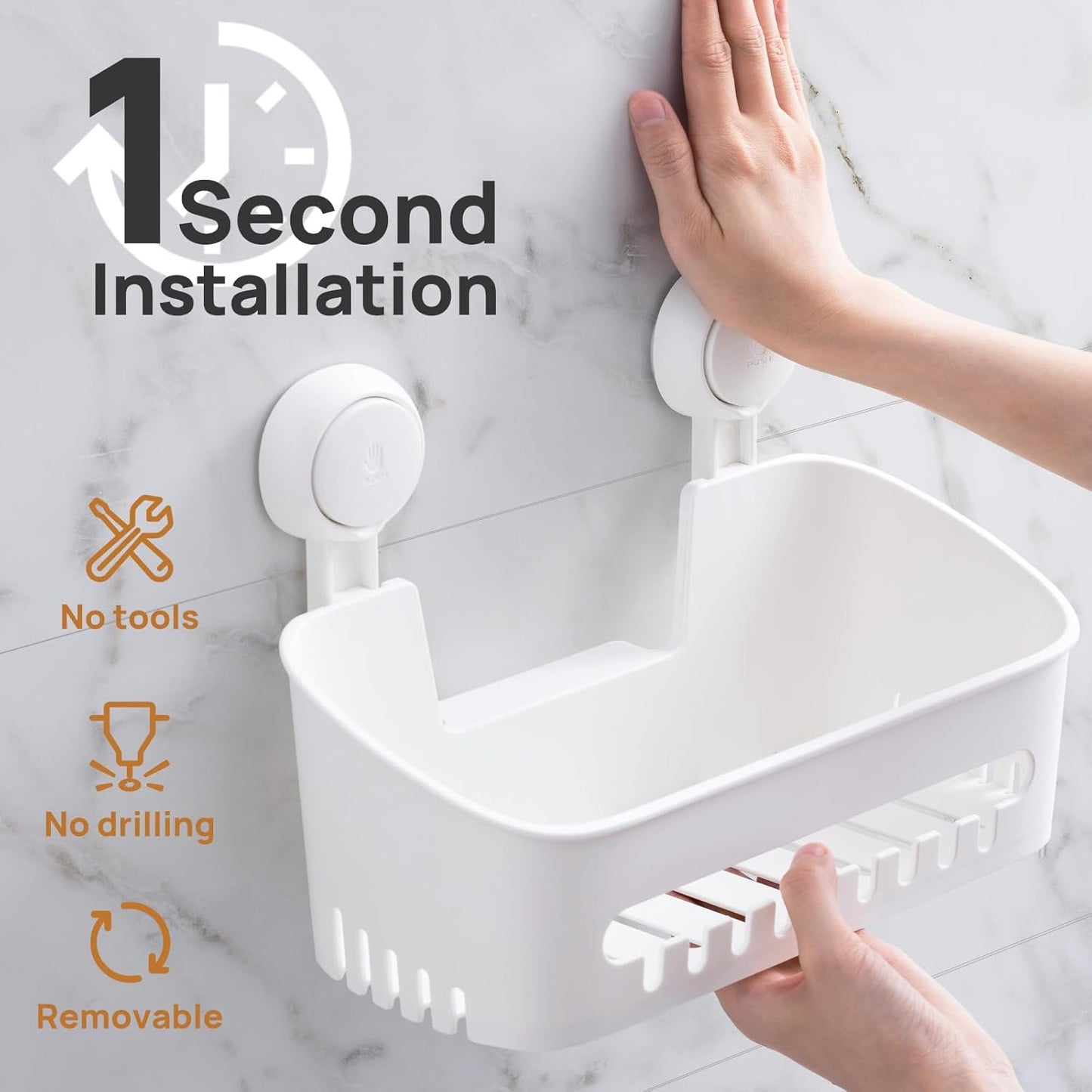LEVERLOC Shower Caddy Suction Cup Shelf Basket Pack of 2 One Second Installation Removable Powerful Suction Cup Bathroom Organizer Max Hold 22lbs Shower Storage Plastic