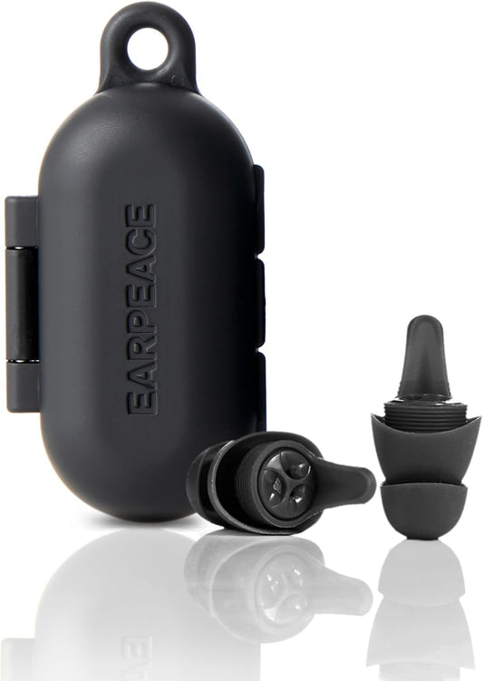 EarPeace Everyday Ear Plugs for Noise Reduction & Noise Control – High-Fidelity Earplugs, Comfortable & Reusable Earplugs for Travel, Sleep, Work, Snoring Blocking, Includes Carrying Case – Black