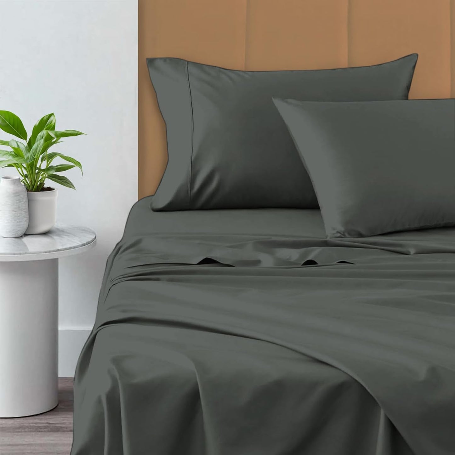 Pizuna Pure 100% Cotton King Size Sheets, 800 Thread Count Long Staple Cotton Crisp Sateen with 15in Deep Pocket (Dark Grey)