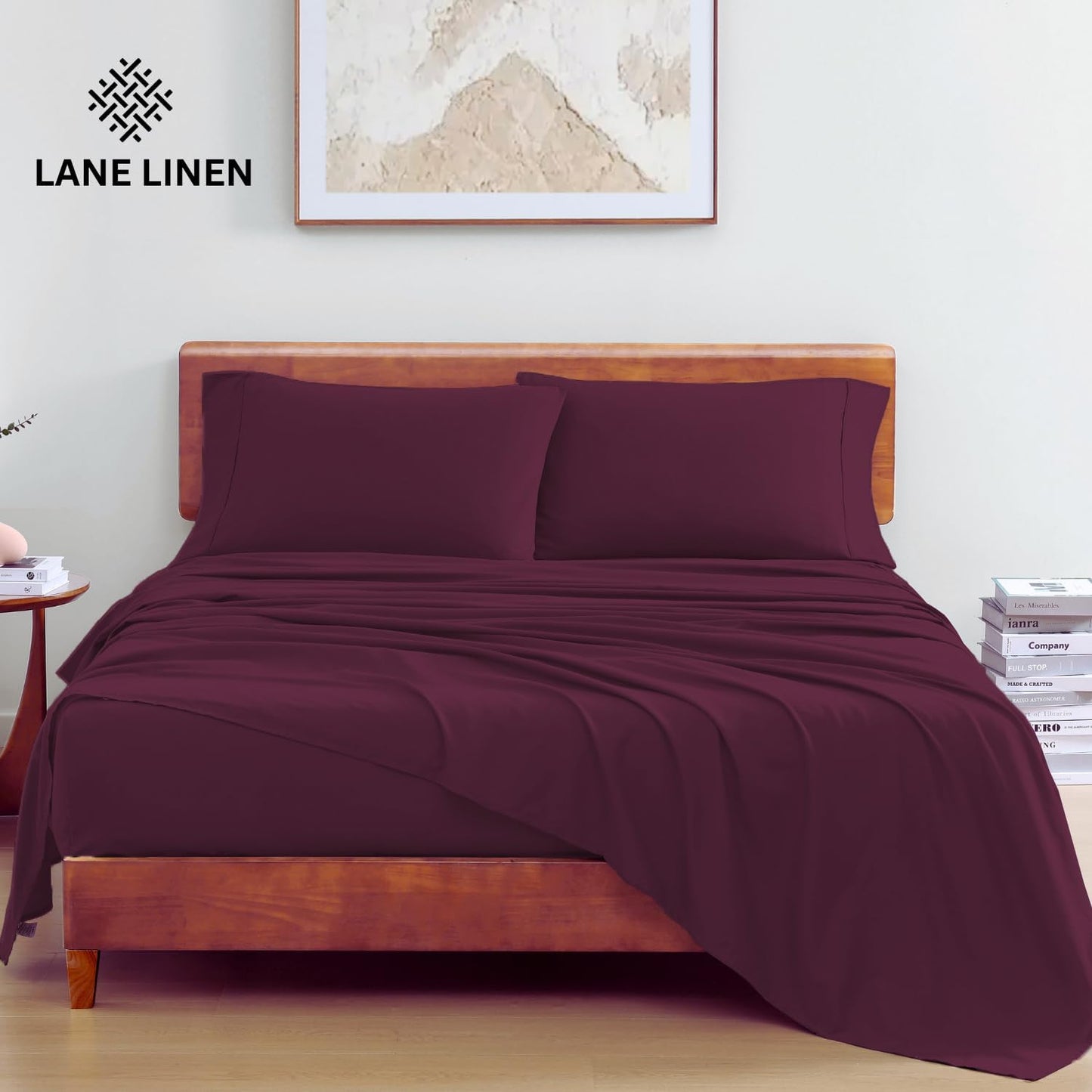 LANE LINEN 100% Organic Cotton Eco Friendly Sustainably Produced Twin XL Sheet Set, Mercerized Soft & Comfy Extra Long Twin Bedding Set, Naturally Cooling Cotton Sheets- Windsor Wine