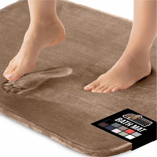 GORILLA GRIP Memory Foam Bath Mat, Soft Absorbent Velvet Bathroom Mats, Durable Dots on Underside, Machine Washable Bathmat, Carpet Rug Room Decor for Shower Tub Floor RV, 60x24 Rugs, Taupe