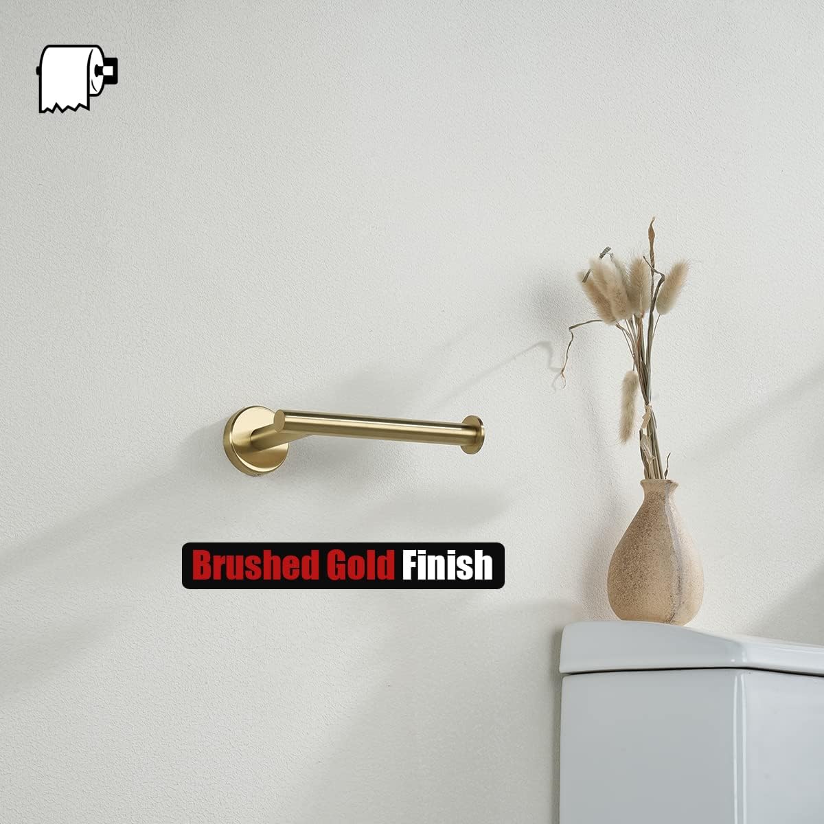 JQK Gold Toilet Paper Holder, 5 Inch Tissue Paper Dispenser, 304 Stainless Steel Thick 0.8mm Wall Mount, Brushed Brass, 2 Pack, TPH120-BG-P2