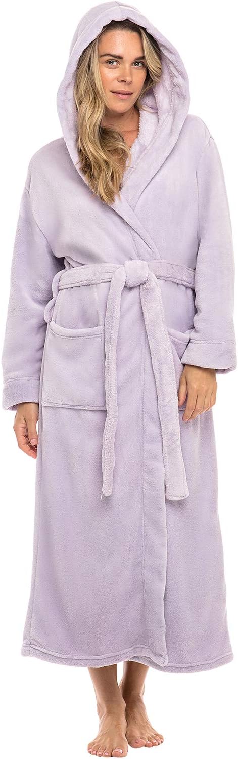 Alexander Del Rossa Womens Robe, Long Plush Bathrobe with Hood, Hooded Robes for Women Plus Size Bath Robe
