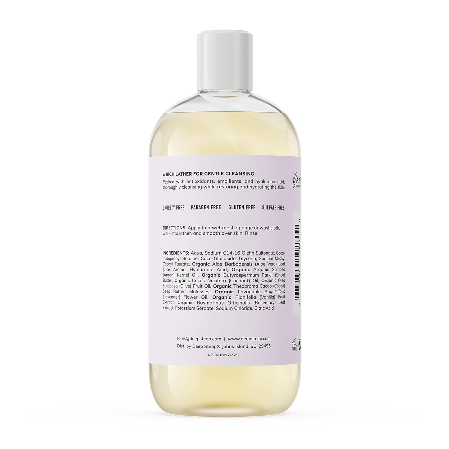 Deep Steep Body Wash, Lavender Vanilla, 17 oz – Hydrating Shower Gel with Hyaluronic Acid, Shea Butter, Aloe Vera & Argan Oil – Vegan, Clean Beauty, Clean & Refreshed Skin